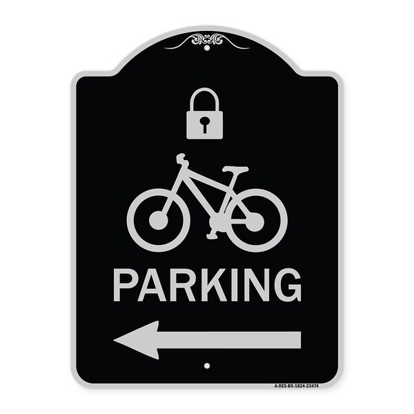 Parking W/ Lock Cycle & Left Arrow Heavy-Gauge Aluminum Architectural Sign, 24" x 18", BS-1824-23474